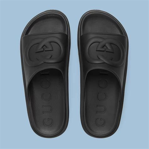 gucci black rubber slide sandal replica|Gucci interlocking g slide sandal.